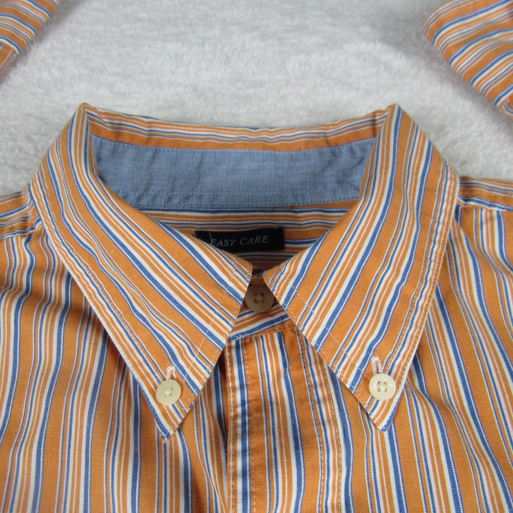 Chaps Mens Large Orange‎ Striped Easy Care Long Sleeve Button Down Shirt